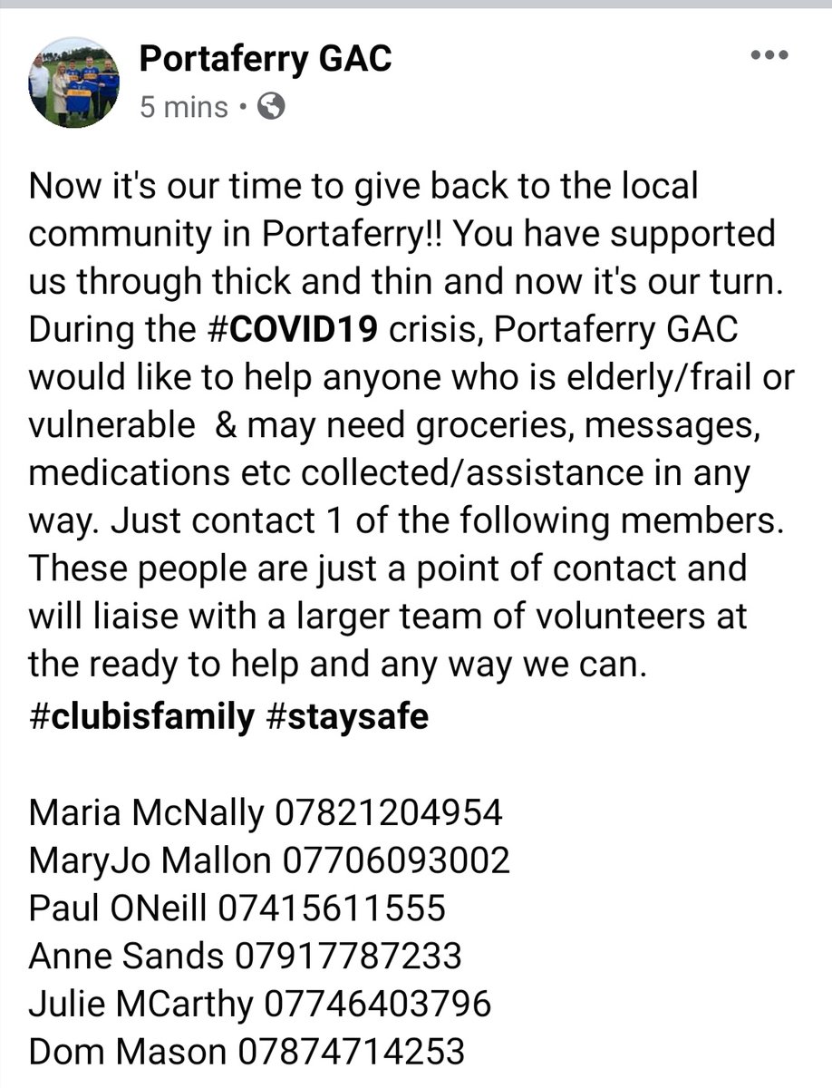 Please share this post and details to anyone you feel may need these numbers @OfficialDownGAA @downcamogiepro #COVID19 #wearefightingback #givingback #gaa #doingwhatwecan