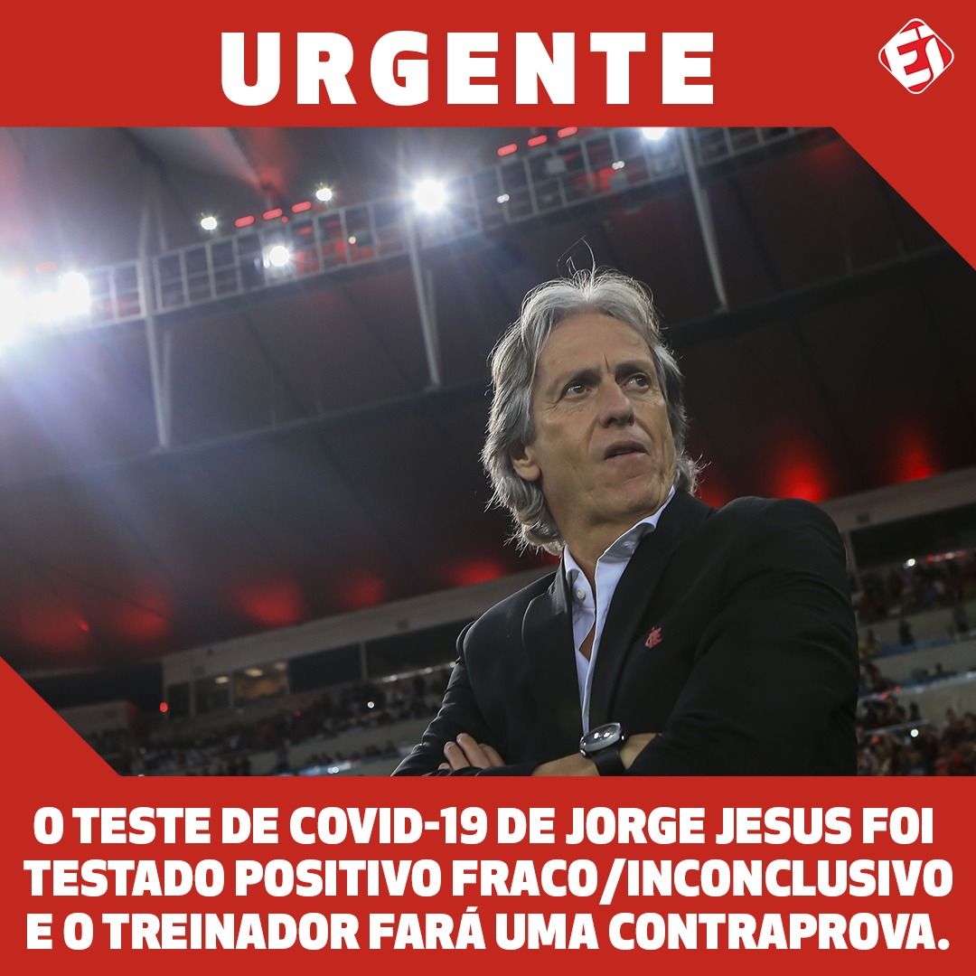TNTSportsBR's tweet photo. O Flamengo realizou testes em todo seu elenco profissional e Jorge Jesus foi testado positivo. O treinador está assitido pelo corpo médico do clube e passará por um novo exame. https://t.co/nMPzhRsvad