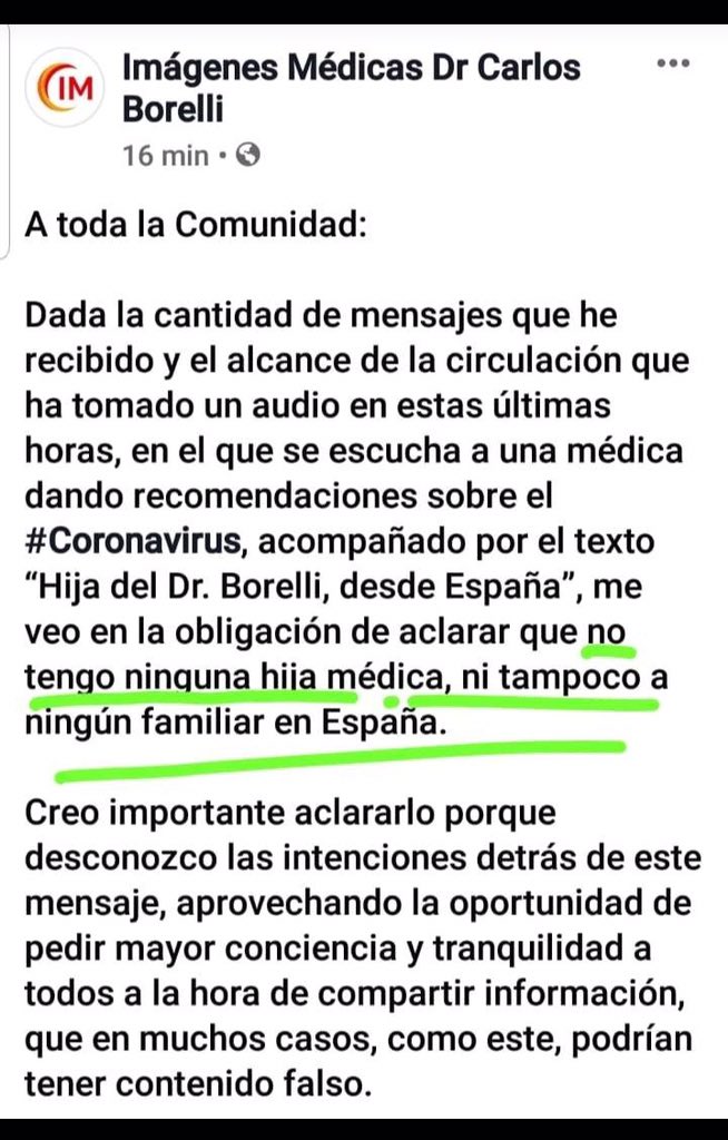 LydiaCocha1's tweet photo. ⚠️ATENCION⚠️
No hacer circular audios que alarmen a la ciudad.😡
Desde la clínica Resonancia Borelli Imágenes Médicas Dr Carlos Borelli #Aclaran que un audio que está circulndo no tiene nada que ver con ellos. CONSULTEN FUENTES CONFIABLES https://t.co/4JftdprOrj
