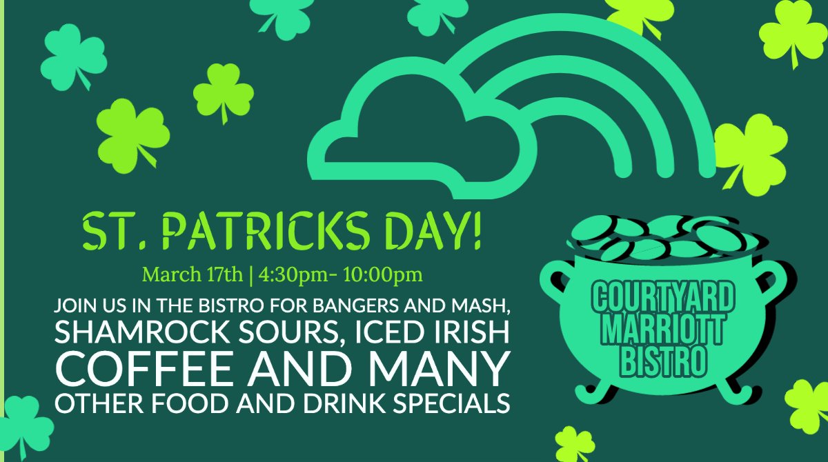 CapeCourtyard's tweet photo. Eat, drink and be merry on St. Patty's Day at the Courtyard Marriott Bistro! https://t.co/XunCpv5NTL