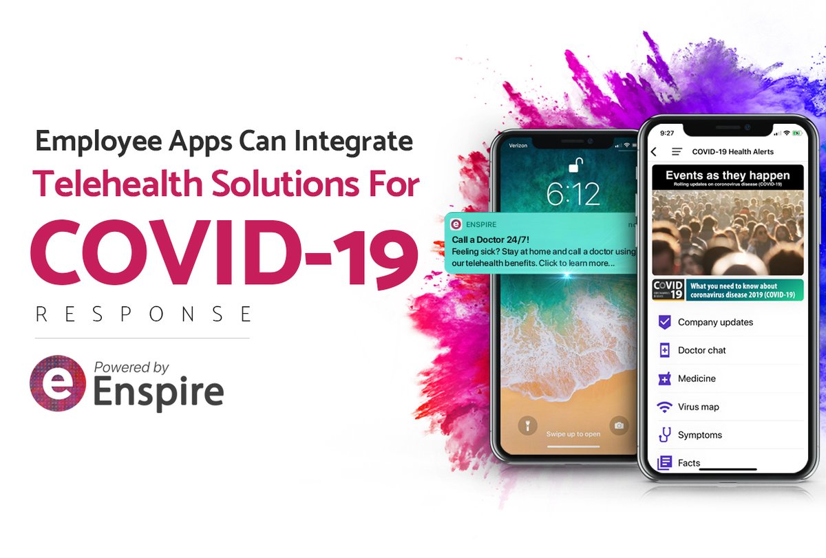 EnspireHealth's tweet photo. Enspire leads the nation as #digitalhub for #covid19 and #employeecommunciation. Enspire integrates everything employees need from #prevention to #telehealth, #prescriptiondrugs home delivery, CEO updates and #remotework resources...  https://t.co/5HHP3eANSz https://t.co/DNI5LmZu56