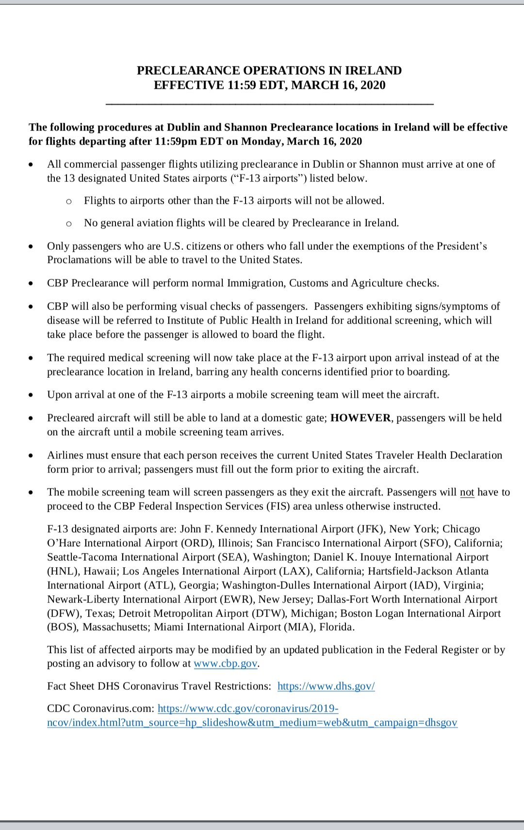 DFO Preclearance Donald Conroy on Twitter "CBP Preclearance in Dublin