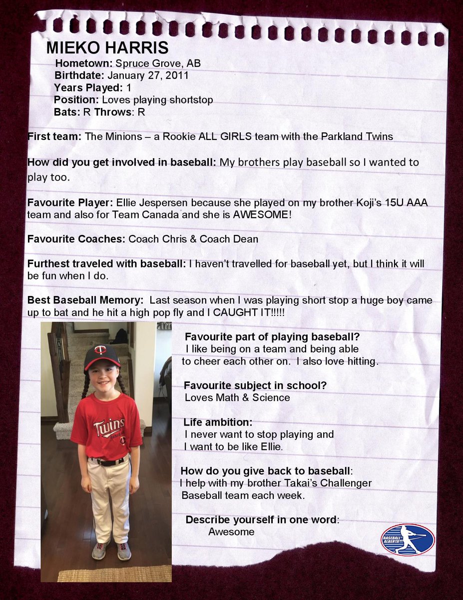 Check out our latest player spotlight on Mieko Harris from the Parkland Twins! #girlsbaseball #baseballforall