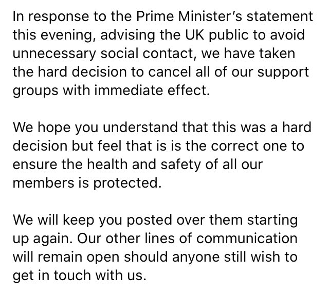 Important information regarding our support groups.