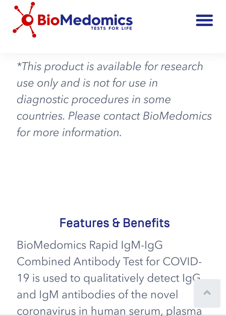 @IanECox @anniesyox @BioMedomics @AvaneClinic @KmpdcOfficial From the manufacturers website. Please see text in italics- and listen to the immunologist (@anniesyox)! Her professional concerns about use of this test for screening are valid