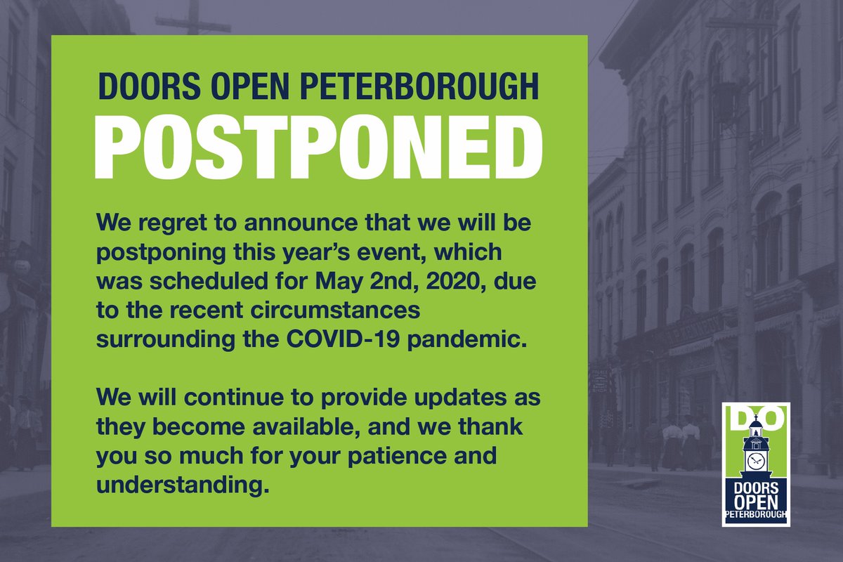 The health and safety of all our participants, volunteers, and visitors is extremely important to us so we will be postponing Doors Open Peterborough this year. We hope to have more updates soon.