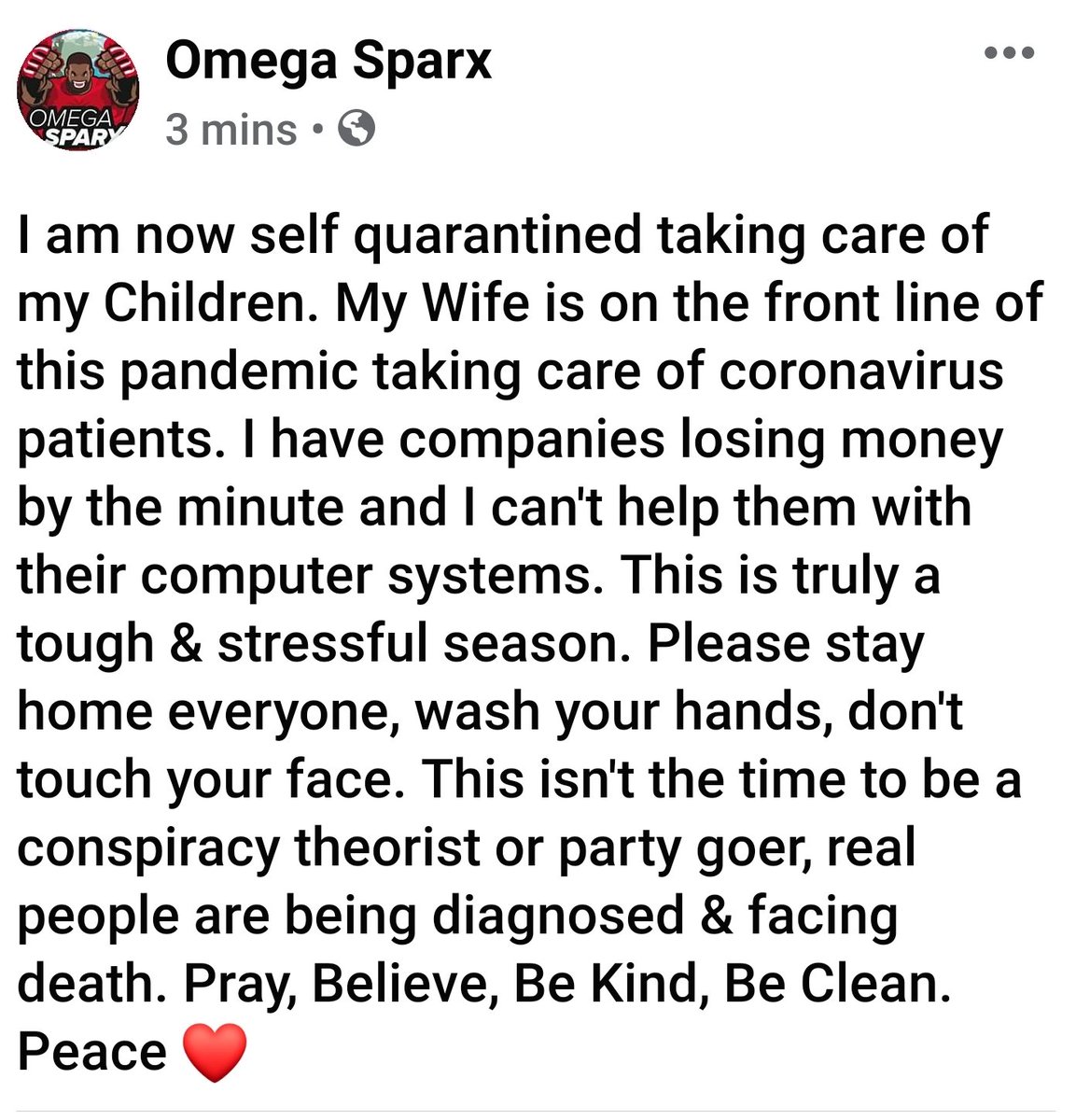 OmegaSparx's tweet image. Let's battle the #coronavirus together. Stay strong Friends