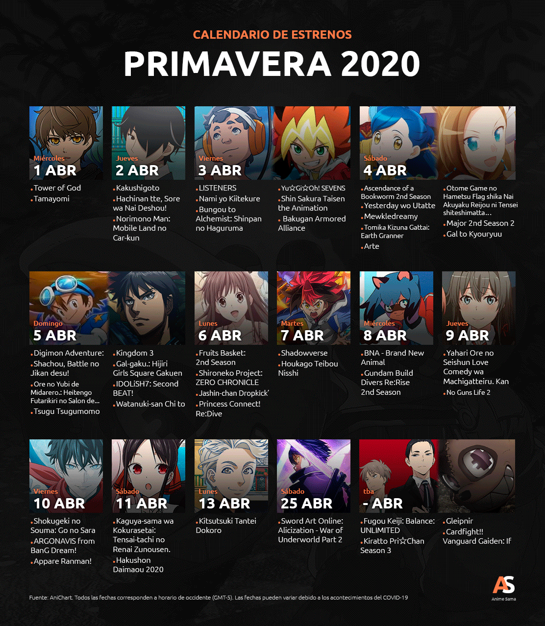 Calendário dos Animes da Temporada