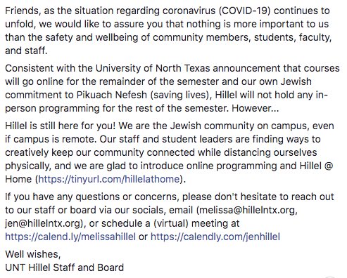 UNT Hillel tweet media