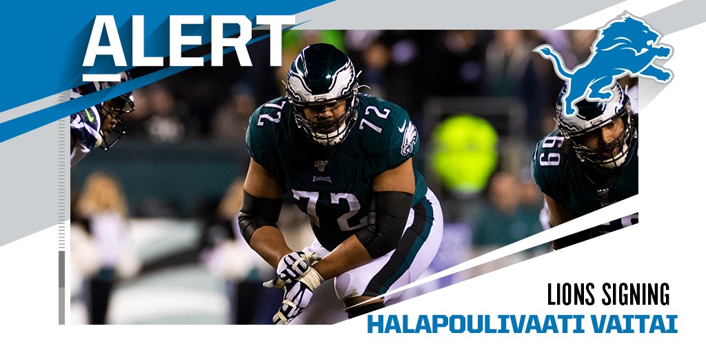 Lions signing OL Halapoulivaati Vaitai to five-year, $50M deal. (via <a href="/MikeGarafolo/">Mike Garafolo</a>)