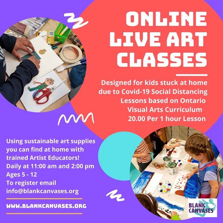 Blank Canvases is moving online! In response to the #Covid-19 #SocialDistancing we are offering Ontario Ministry Curriculum group #ArtClasses check out detailed here blankcanvases.org #QuarantineLife #COVIDCanada #Covidtoronto