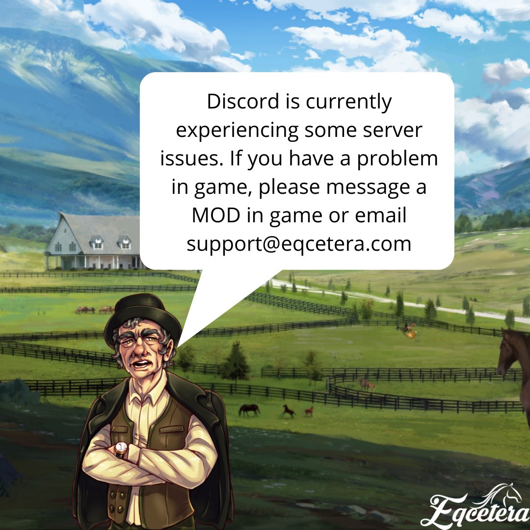 EqceteraGame's tweet photo. Discord is currently having server issues. If you need to talk to someone right away, please message a MOD in game or support@eqcetera.com
#EqceteraGame #Equestrian #HorseBreeding #HorseCompetition #HorseGenetics #Horse #horses #HorseSim #horsemanship #Discord #ShowRing https://t.co/CZnYdIULMt