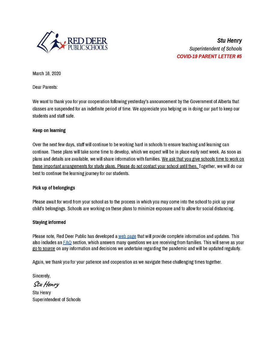 Our staff are working hard in schools to ensure teaching and learning can continue. 
These plans will take some time to develop, which we expect will be in place early next week. We appreciate the patience of our families as we navigate through this challenging time together.
