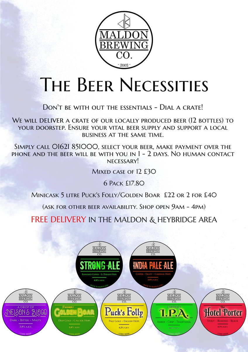 Beer delivered to your door! Call us 01621 851000