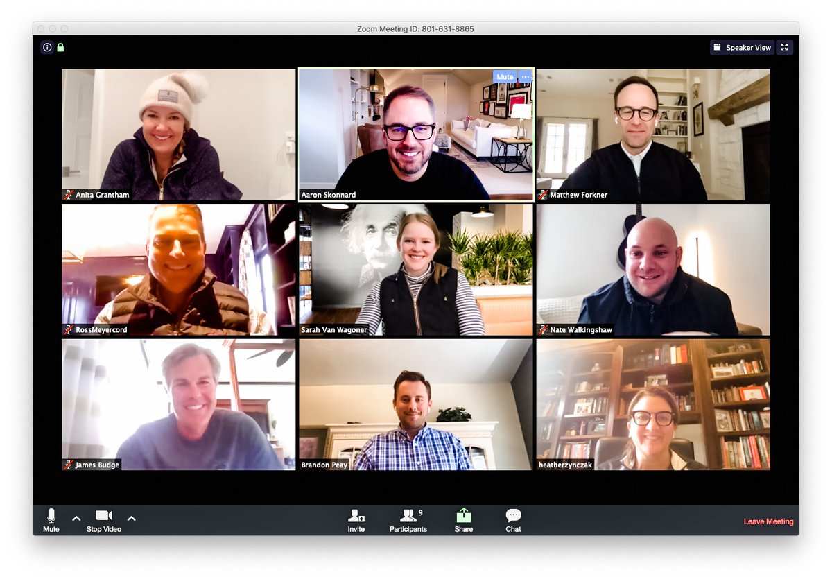 Pluralsight's executive leadership team fits a perfect Brady Bunch 9 square #WFH #stopthespread #leadboldly