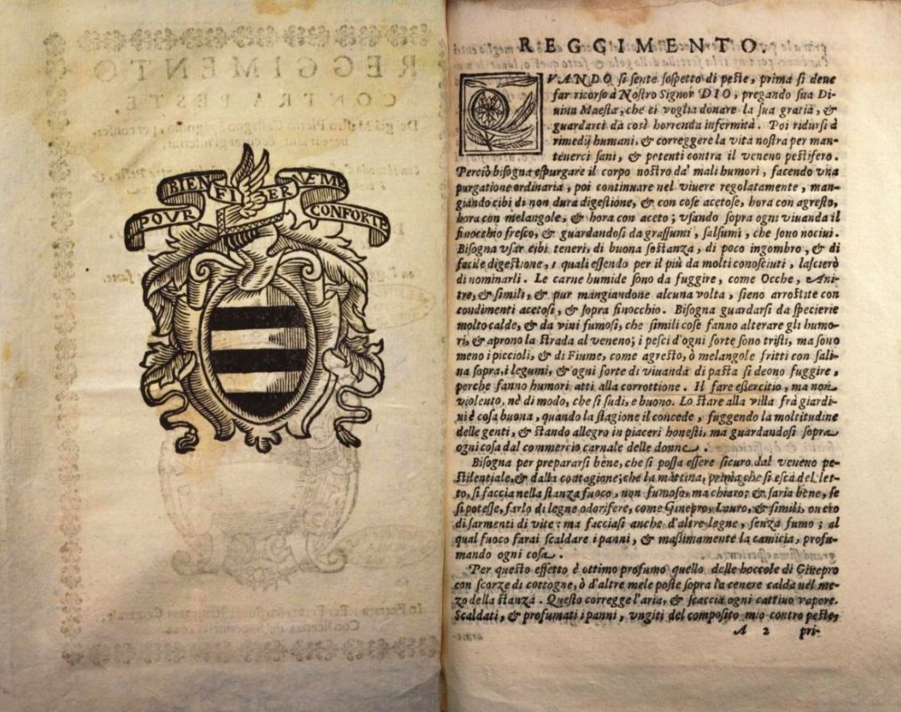 The story starts in 1528 after plague killed 20.2k in the city. The Duke summoned a Spanish physician Pedro (or Pietro) Castagno, a renowned international expert on plague control. He wrote down the city disease rules in the book "Reggimento contra peste", which became law.