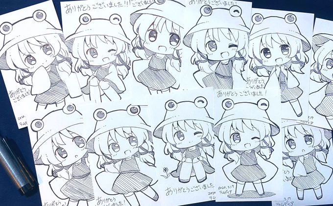 やっと描けた〜
このミニ原画は諏訪子様の抱き枕カバーご注文いただいた方にランダムで強制プレゼント? 
