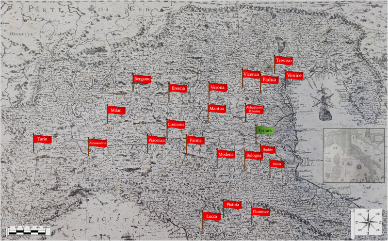 While all around hundreds of thousands perished, Ferrara had two mild cases during the three years the outbreak lasted: a postal worker, Bartolomeo Rossi, and an unnamed school boy. Both households were quarantined and both survived, but all schools closed for two months.