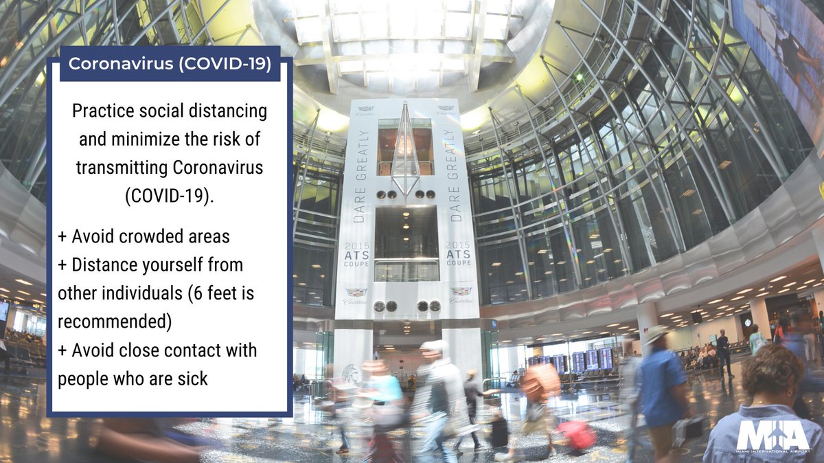 Stay safe when traveling by remembering that social distancing applies to everyone. Keeping a safe distance from others can help reduce the transmission of the  #coronavirus  #COVID19.  #MIAHealthTip