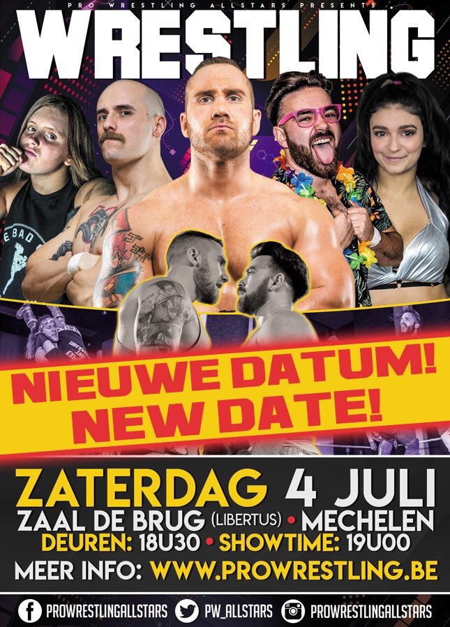 New date!! PWA All Aboard The Party Train will now be taking place on Saturday July 4th!! Go to prowrestling.be for more details on tickets.