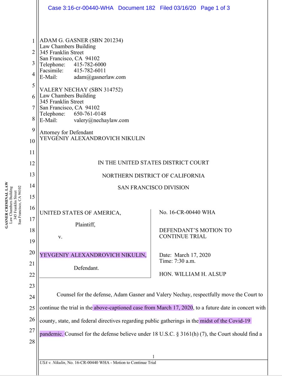 IMPORTANT READ this:“USSS SA La Tulip, has possibly been exposed to the Coronavirus through his travels and contact with a person exhibiting symptoms consistent with Covid-19.... neither the ill person nor S.A. La Tulip have been tested for the virus” https://ecf.cand.uscourts.gov/doc1/035019073443?caseid=304407