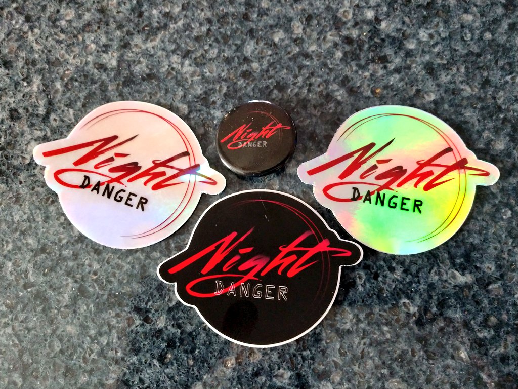 TheIdiotSavants's tweet photo. Can't thank @night_danger_ enough for the badass merch! These are awesome! #synthwave #merchswap @stickermule https://t.co/EFmkkz2sZY