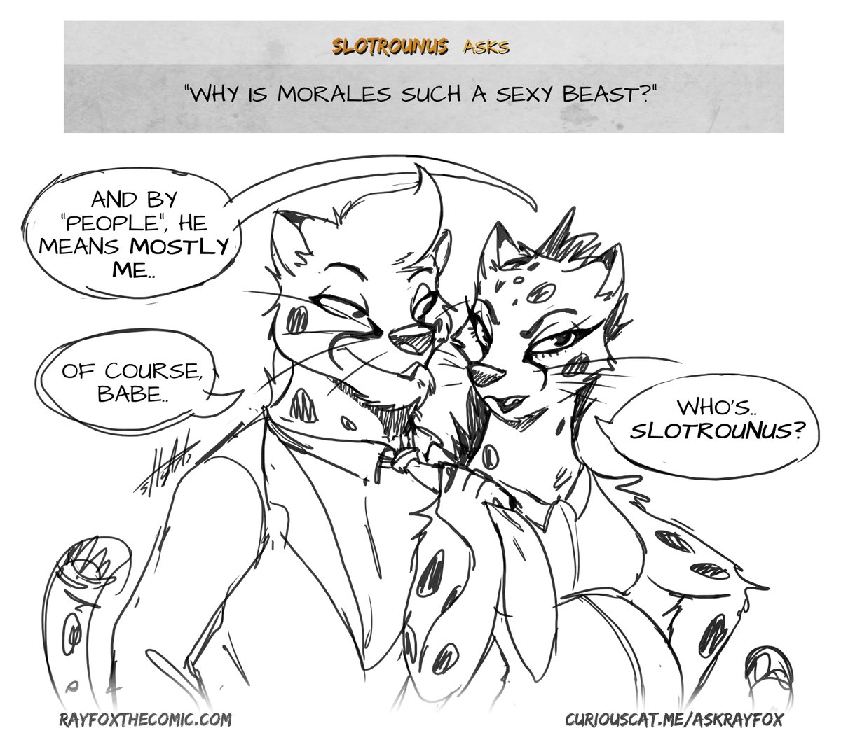 RayFoxTheComic's tweet photo. It seems Morales' lovely wife has made an early appearance and hijacked @Slotrounus's question to Morales!
And yes, as you can see, she is expecting. But you can expect her to make her first appearance in the next chapter!
#askrayfox #rayfox #rayfoxcomic #webcomic #comics https://t.co/zL5eR3zFxE