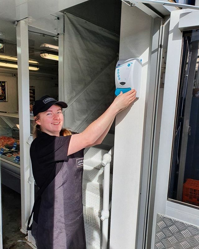 AshmoreFoods's tweet photo. Mikayla demonstrating our new entry-point antibacterial station! We’re open and ready to serve you some excellent fish and seafood today, drop by and say hello! 👋🏼 https://t.co/nHvOauABnq https://t.co/H9RL4HJa7M