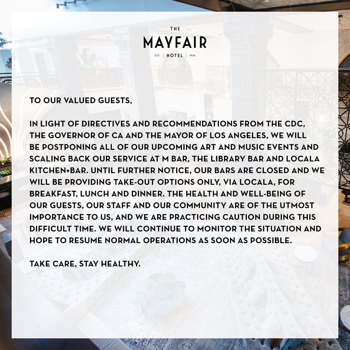 Please be sure to visit our website as we post additional updates. Wishing health and safety to you and your loved ones ❤️