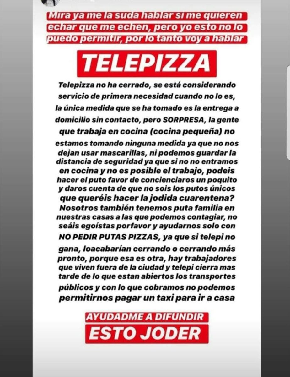 mary_ms90's tweet photo. Menudos sin vergüenza. Esto no es una primera necesidad. Que tenéis a personas trabajando xdios !!! Si no exponer a vuestras familias no a ellos .. aver si os lo pensabais más .... https://t.co/gWSwIpOUhy