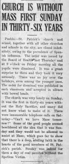 markhaastv's tweet photo. From our #DenverCatholic archives...in 1918 the Spanish flu caused the cancellation of Masses around the state: "The church was very lonely on Sunday, It was the first in thirty-six years without the Holy Sacrifice, and many did not know what to make of it..." https://t.co/Lvt8FvvdiP
