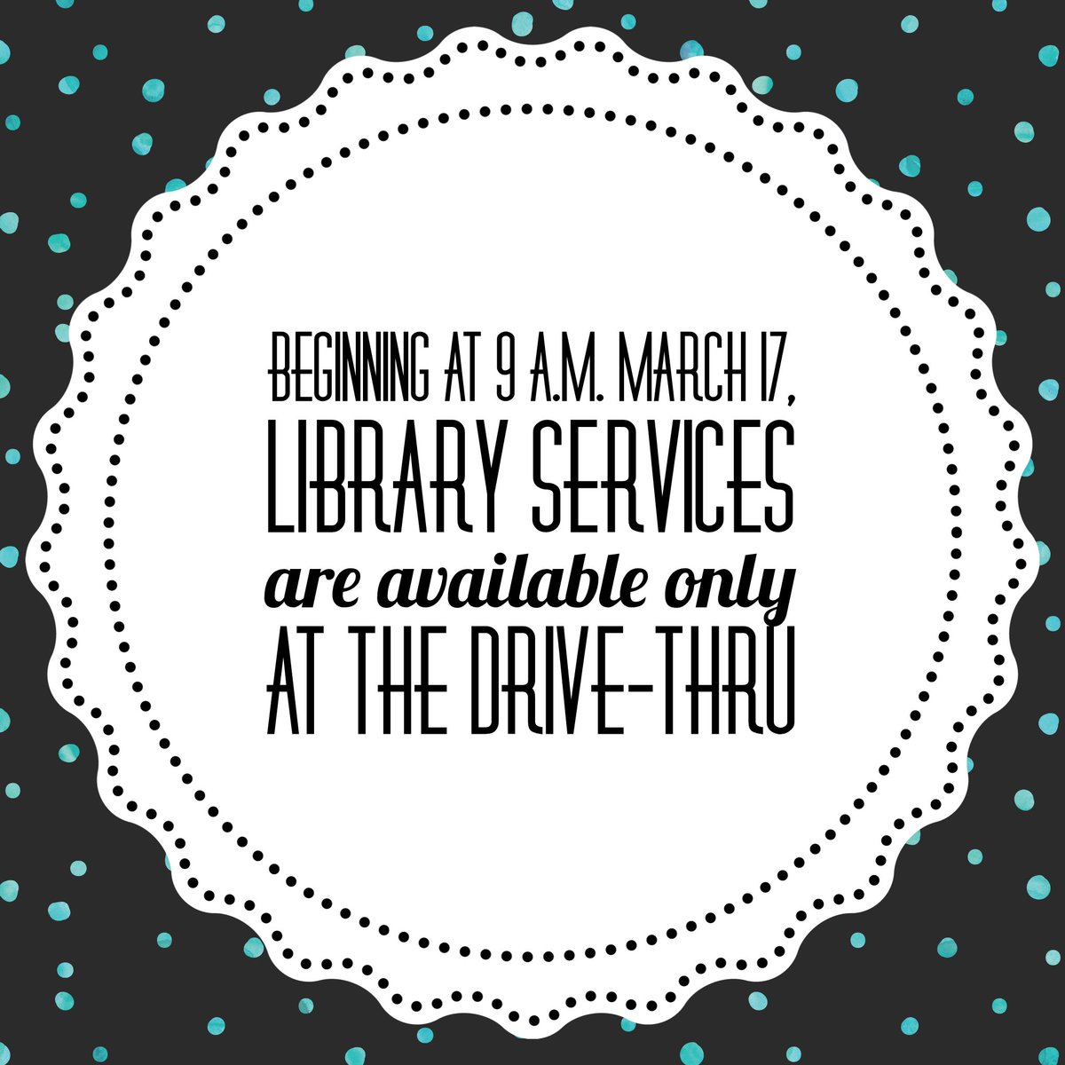 Derby_Library's tweet image. Beginning at 9am March 17, library services will be available only at the drive-thru. Please visit our website for more information. derbylibrary.com/news/overview