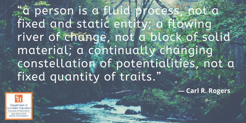 “a person is a fluid process, not a fixed and static entity; a flowing river of change, not a block of solid material; a continually changing constellation of potentialities, not a fixed quantity of traits.”
-Carl Rogers

#theoristmondays