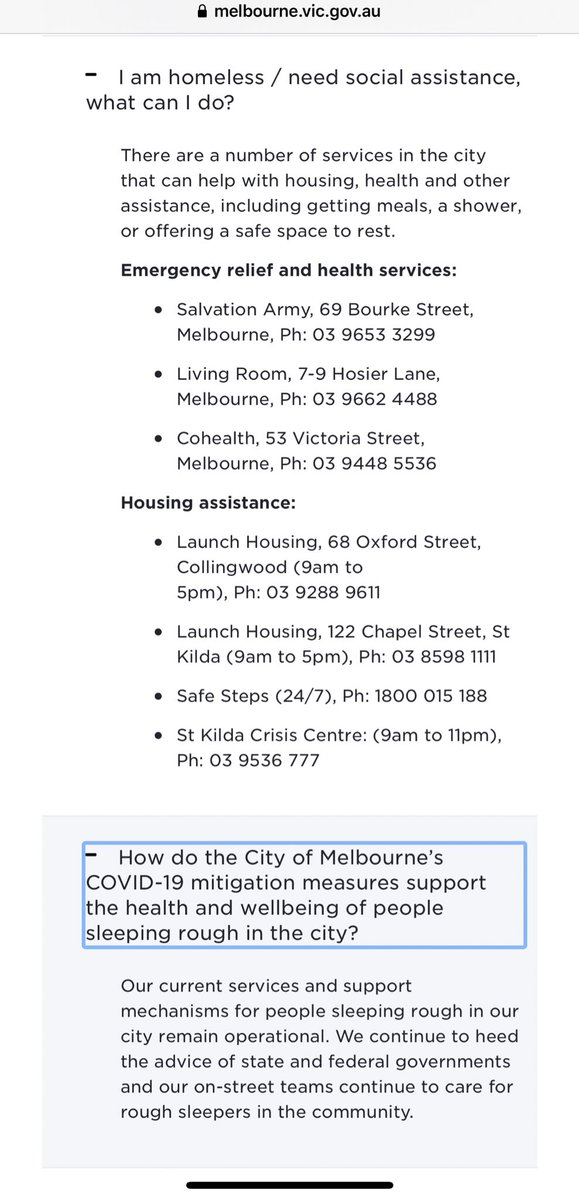 Emergency relief, health services and housing assistance available to rough sleepers in <a href="/cityofmelbourne/">City of Melbourne</a> due to #Covid_19. melbourne.vic.gov.au/community/heal…