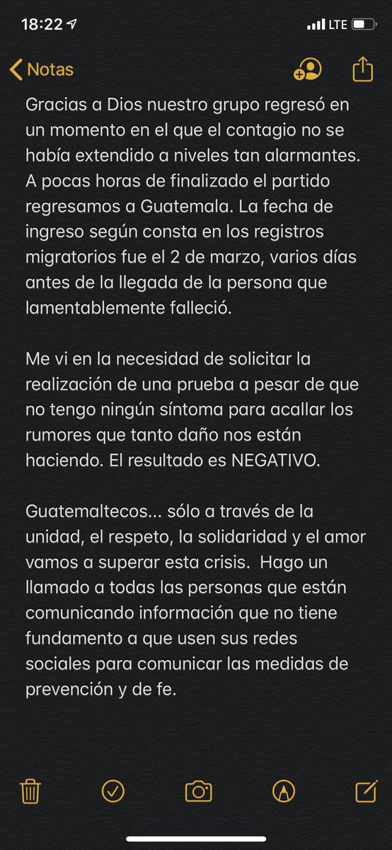 Gracias a quienes me han escrito. Todos estamos bien. Regresamos mucho antes que el señor que lamentablemente murió, seguimos al pie de la letra lo que en ese momento requerían las autoridades. Ya cumplí 15 días en Guatemala, mi prueba es negativa. Sólo juntos saldremos de esto!