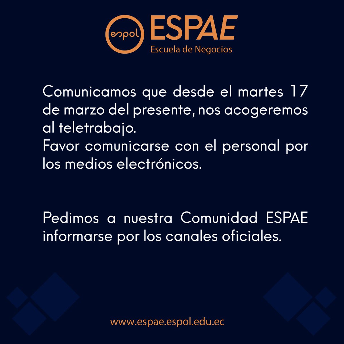 En #ESPAE nos acogemos al teletrabajo.#QuedateEnLaCasa