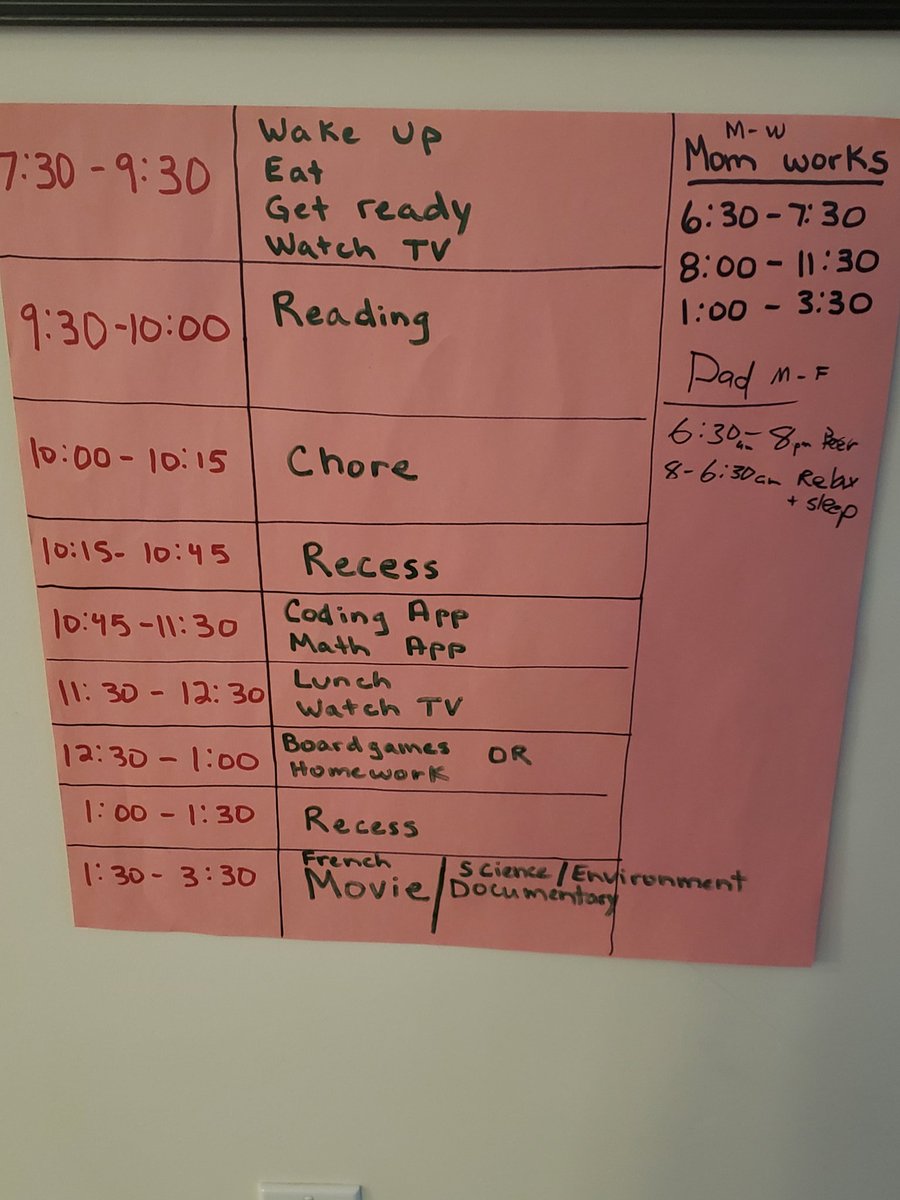 My wife is so organized she had the boys new "home school" and her work schedule up on the wall. I added mine later after serious deliberation.