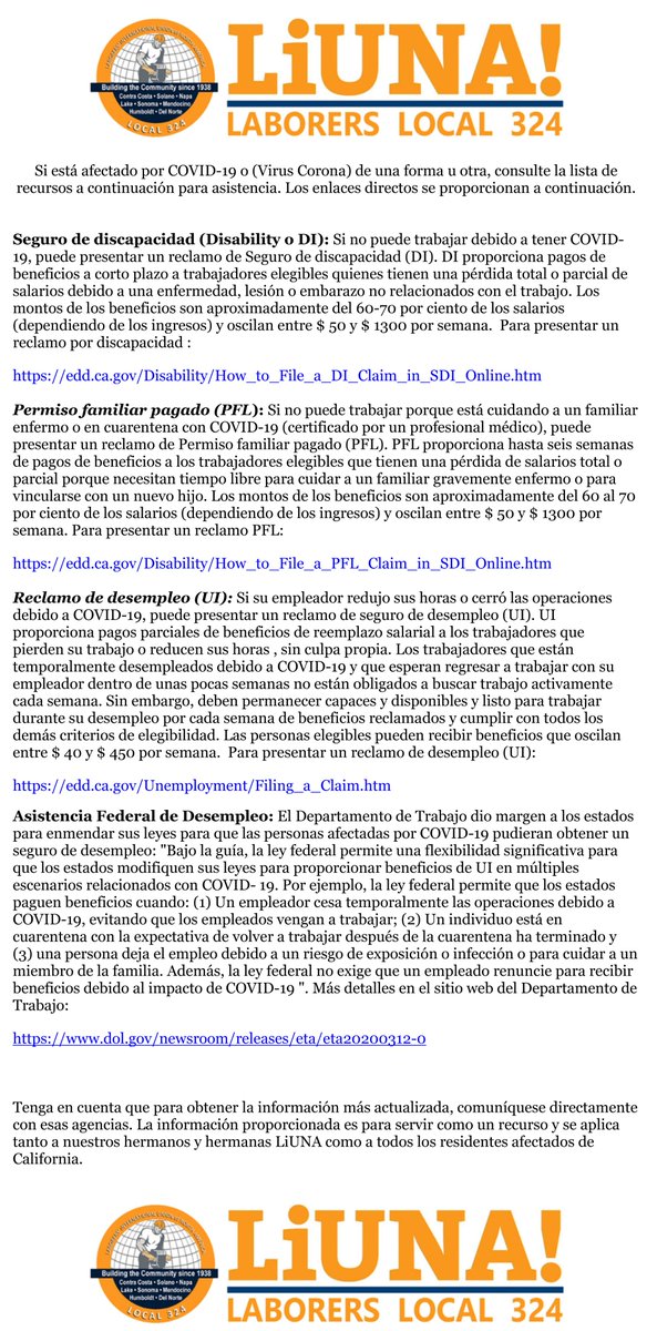 camposfe75's tweet photo. Si está afectado por COVID-19 o (Virus Corona) de una forma u otra, consulte la lista de recursos a continuación para asistencia.

https://t.co/qMHj2QOXH5

@LiUNA324 @LiUNAPSW @EastBayTimes @EastBayExpress @BayAreaCouncil @NCDCL https://t.co/J0OgzmBHN7
