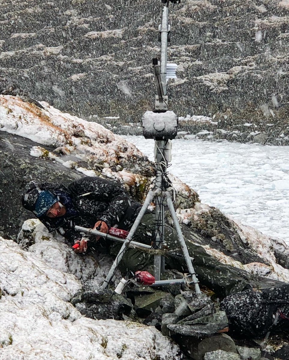 Island_UAV's tweet photo. Last field day in #antarctica. Checked on the weather station and got some ourselves! This station has already been out for one year, and is out for another with a few more gizmos on it. https://t.co/dyo1ui5JAP