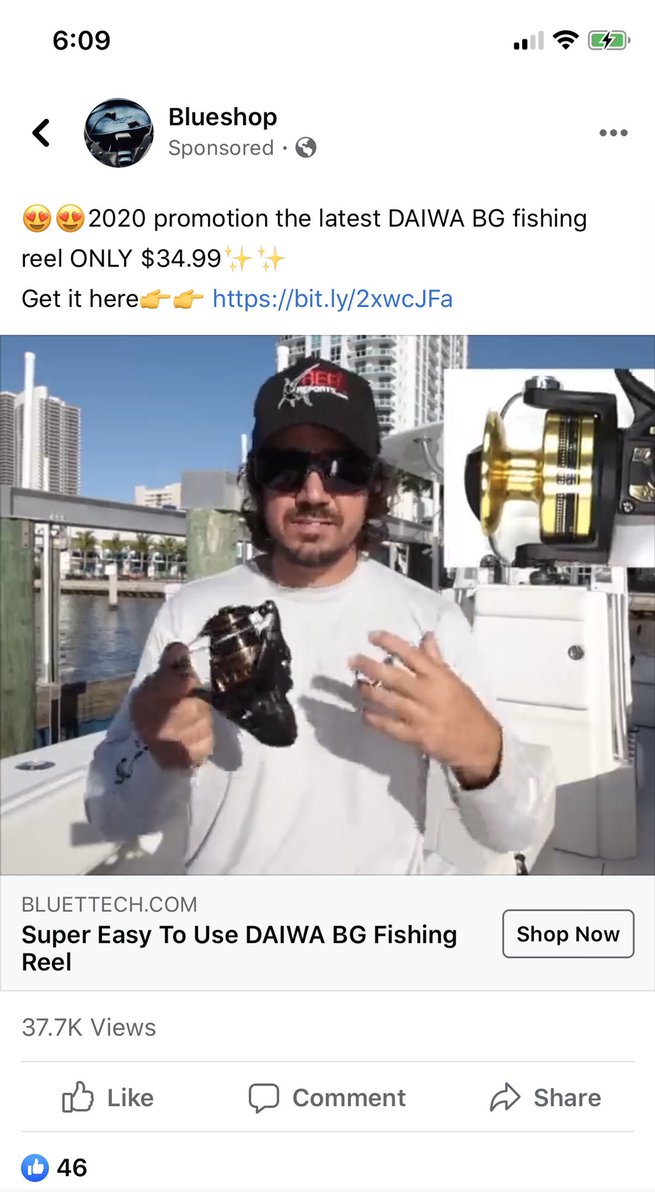 AaronLKing's tweet photo. @ReelReports hey Captain Mike - I just saw a bogus ad selling crappy knock-off fishing gear on Facebook using some of your image &amp; video footage. Thought you’d wanna know. ✊🏼 Tried to DM but twitter said I wasn’t allowed to. https://t.co/KrEAVHPqZM