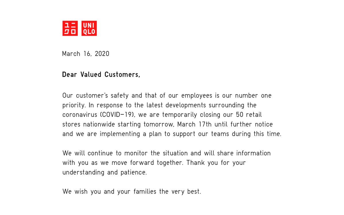 uniqlo_hawaii's tweet photo. An important message to our community. Click here https://t.co/2ViCWdy8HK to learn more. https://t.co/lMHzNmX4LU