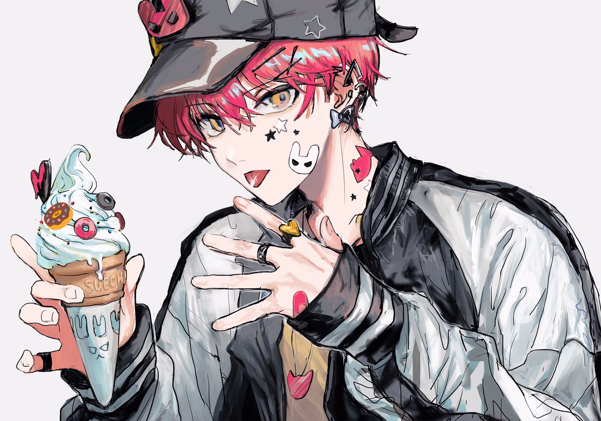 1boy male focus ice cream hat jewelry food tongue  illustration images