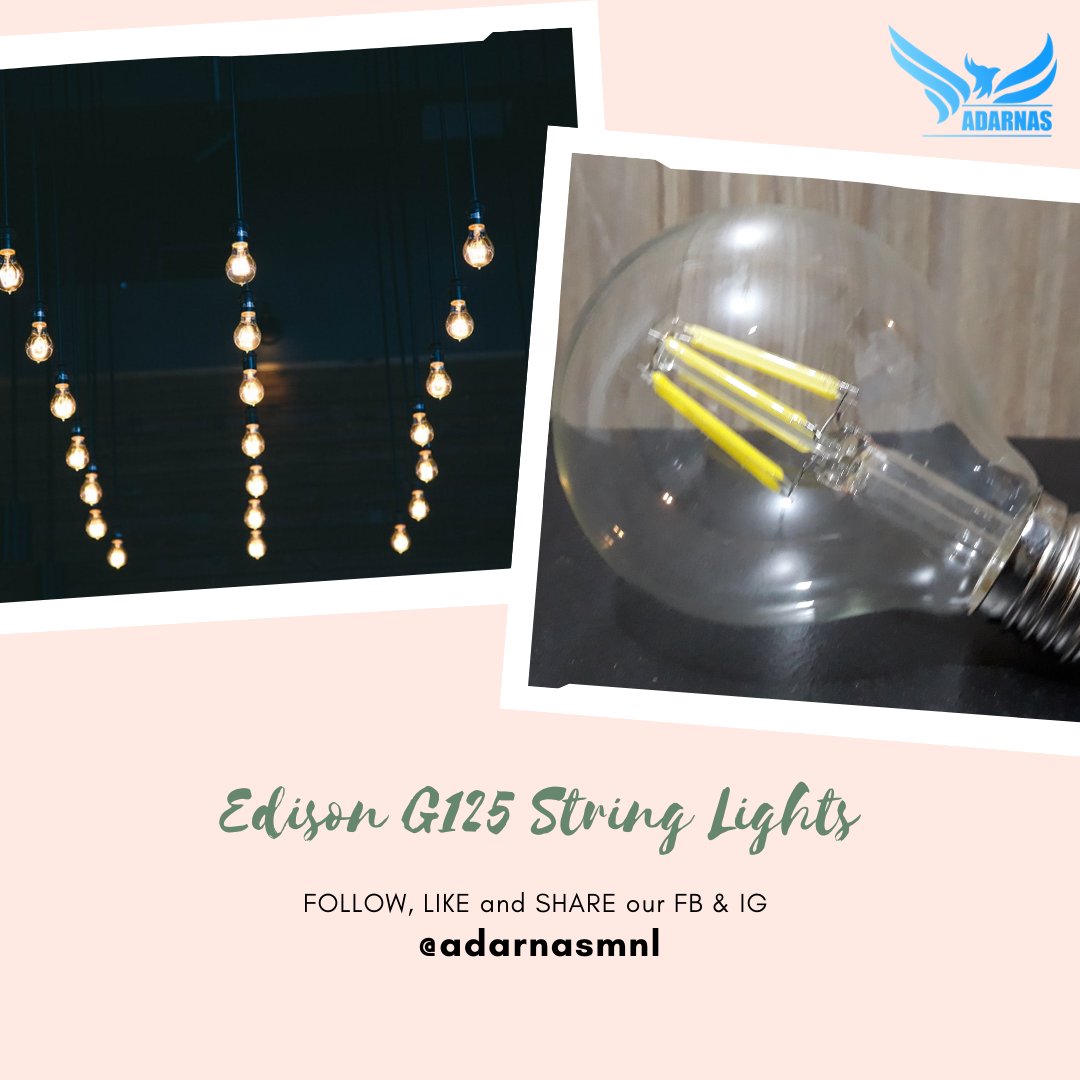 darnamnl's tweet photo. Edison G125 String Lights 

Lenght : 5 meters lenght
-Outdoor All weather type
-End plug connector
-Colors : warm white , nature white
-10 pcs G125 bulbs
-40 watts

₱ 4,450

#Vintage   #Mount   #bathroom light   #Interior Design #COD #MCD https://t.co/AvDSpudU49