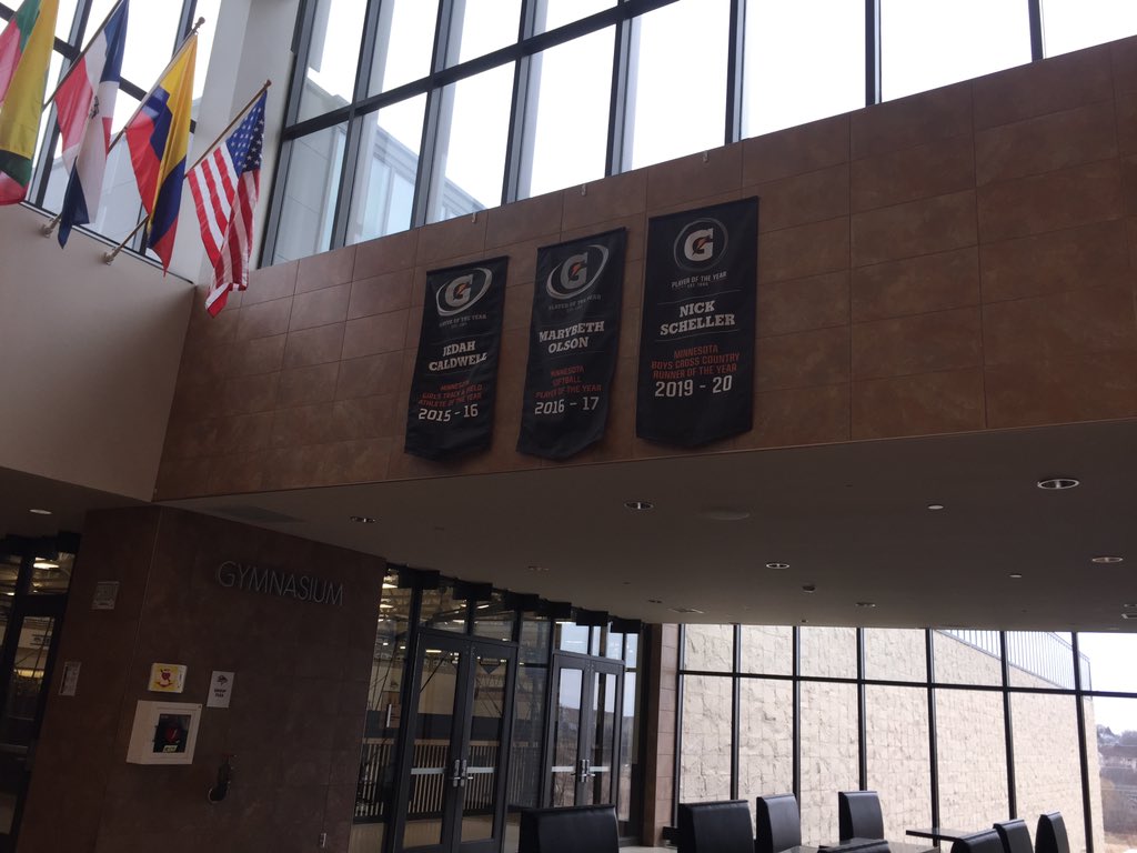 Storm Nation - Today we raised three Gatorade Player of the Year banners to recognize Jedah Caldwell, MaryBeth Olson &amp; Nick Scheller!  Great addition to Chanhassen HS and thanks to Chan custodians for their help!  #StormStars #GatoradePlayerOfTheYear @chanprincipal <a href="/Gatorade/">Gatorade</a>