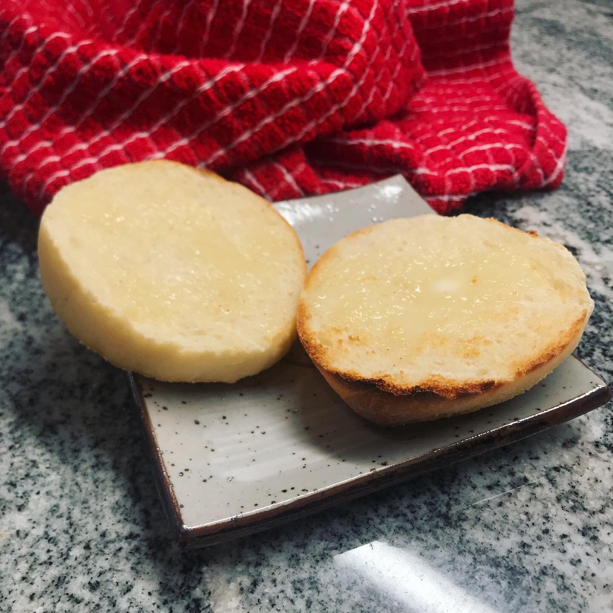 Bread #31: English Muffins. At 16-ish hours, these were a haul. And I sliced them with a knife, thus ruining my hooks and crannies! But they were tasty and a fun special project, with a unique place in my heart as my first time baking on IG live and while  #socialdistancing.