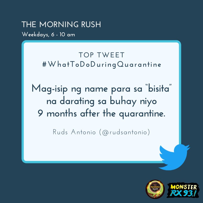 RX931's tweet image. #WhatToDoDuringQuarantine from @rudsantonio
