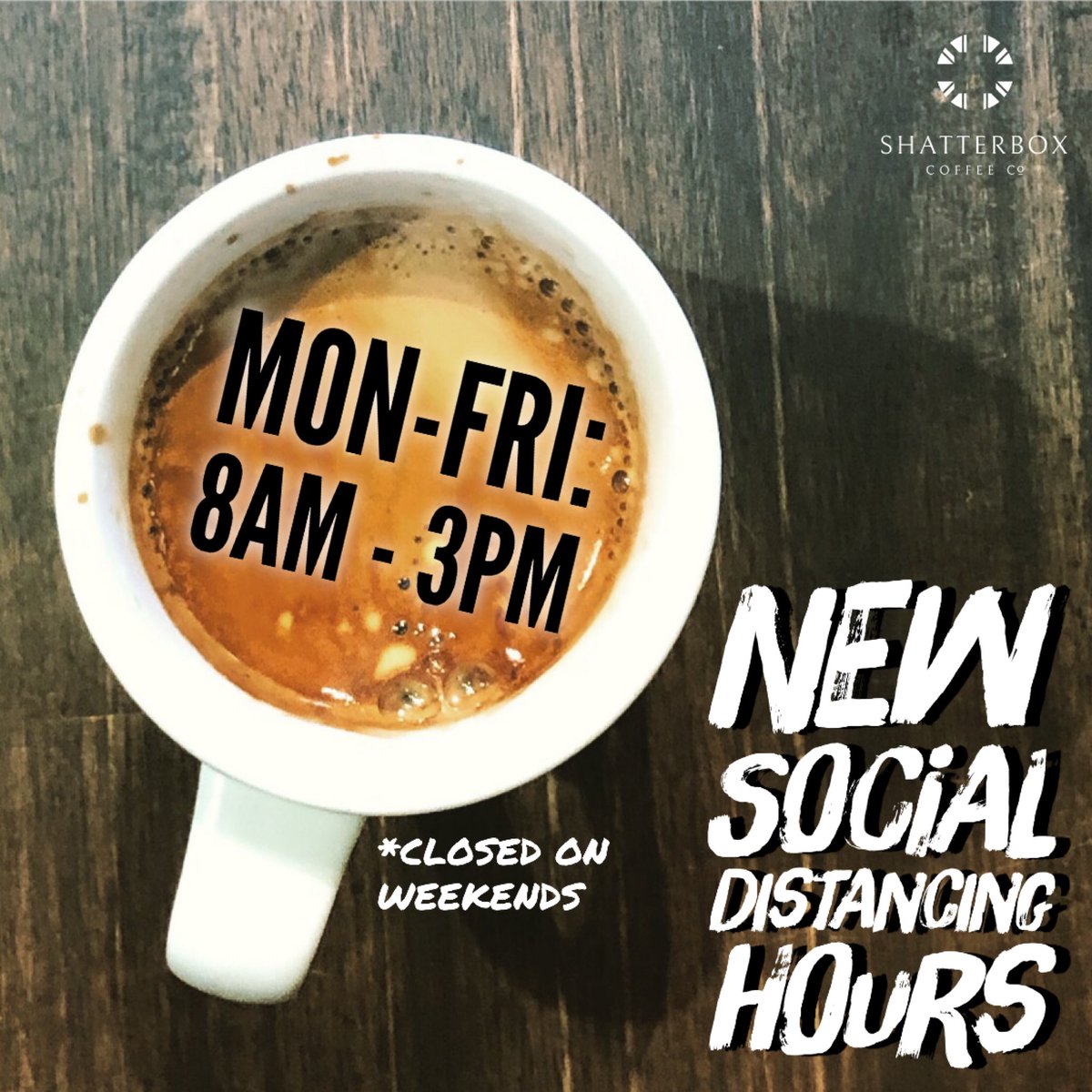 sbxcoffee's tweet photo. In order to reduce the chances of spreading the Covid19 virus, we are limiting our service hours effective immediately.  We appreciate your understanding and support as we all cope with the pandemic. #washyourhands #donttouchyourface #drinkcoffee #begoodtoeachother https://t.co/ogUJ3xbyZS