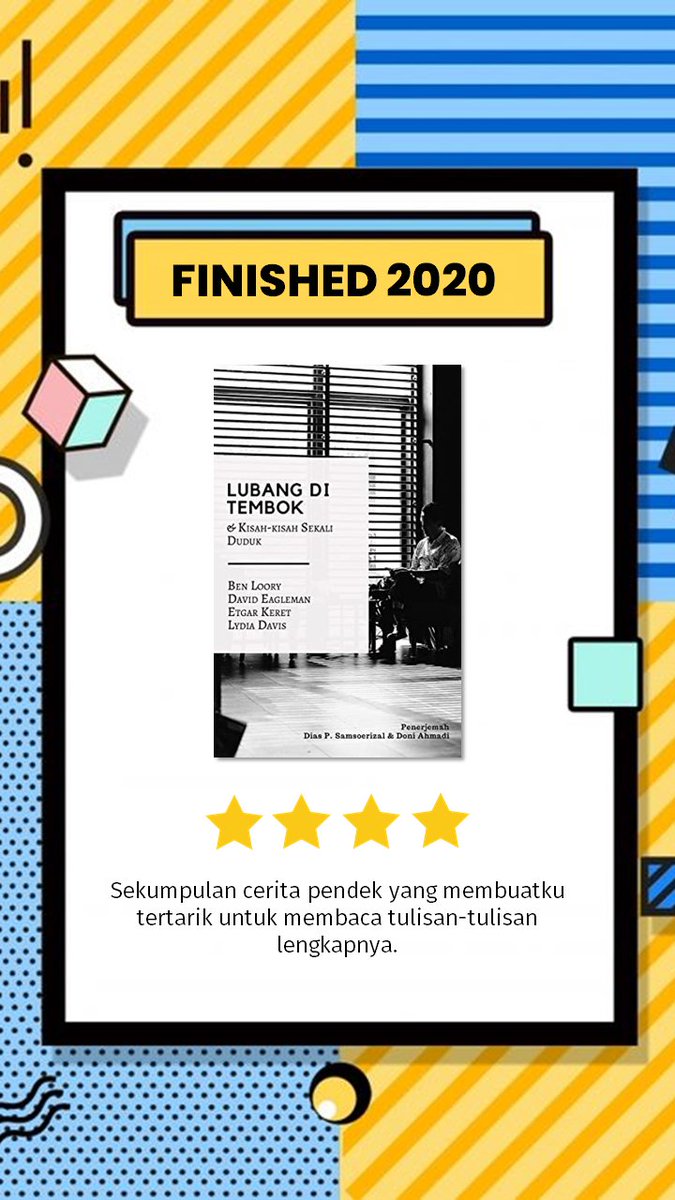 22. Lubang di Tembok Benar bisa dihabiskan dalam sekali duduk istirahat makan siang, namun kesan yang diberikan tidak bisa diabaikan begitu saja -  http://www.goodreads.com/review/show/3232979660