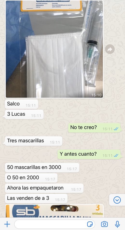 PiensaPrensa's tweet photo. SALCOBRAND: Sinónimo de ladrones / SAQUEADORES
3 mascarillas en $3.000. 
Senabast las entrega a 20 pesos c/u. https://t.co/2wd9BoGa2o