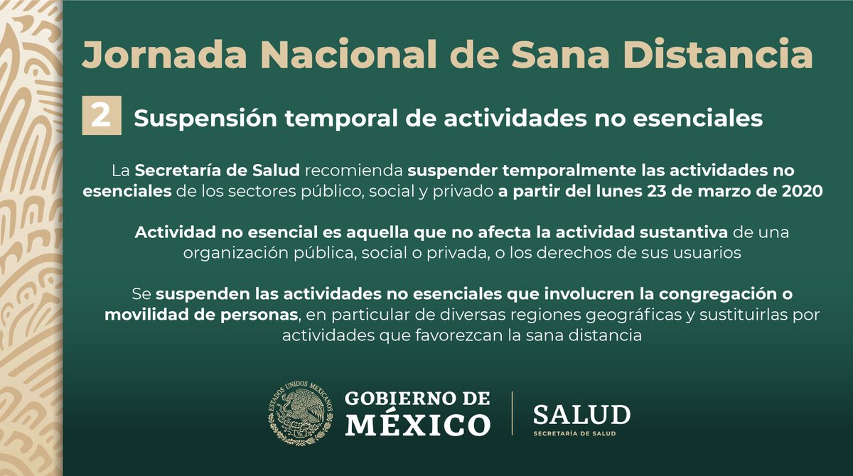 SSalud_mx's tweet photo. Conoce más sobre la Jornada Nacional de #SanaDistancia. Infórmate sobre el #Coronavirus #COVID19 en https://t.co/tMdfK4pP8A. https://t.co/6VzjJ6wpYl